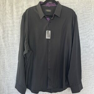 DiBanGu Shirt Mens 3XL XXXL Black Purple Silk Paisley Dress Casual Button Up